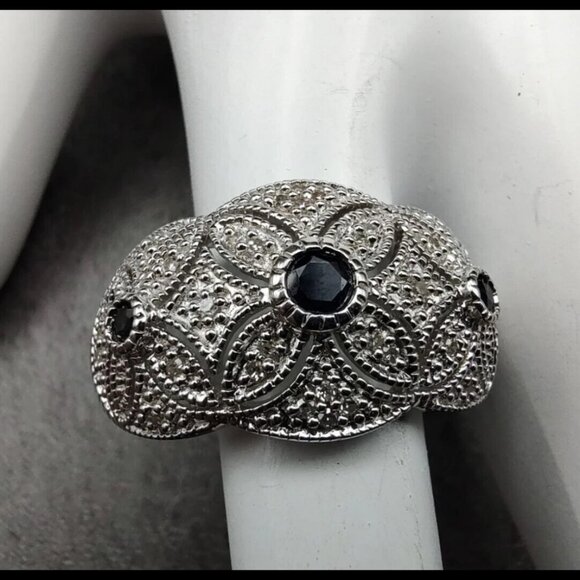 Estate Affinity Sapphire and Pave Diamond Sterling Silver Ring 8 - Picture 3 of 4